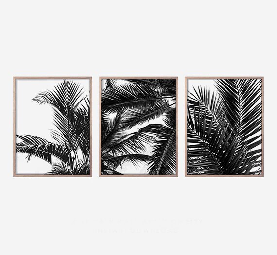 Set Of 3 Botanical Prints Black And White Tropical Prints Set | Etsy