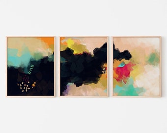 Conjunto de 3 impressões de arte de parede abstratas coloridas (download digital)