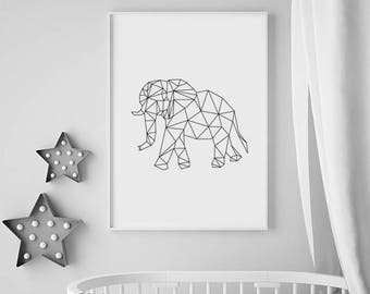 Elephant Gifts, Elephant Nursery Art Print, Geometric Animal, Nursery Animal Print, Nursery Decor, Nursery Wall Art, Nursery Printable