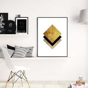 Gold Wall Art Art Print, Geometric Wall Art Printable, Large Abstract ...