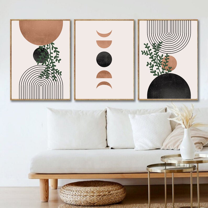 Neutral Mid Century Modern Set Of 3 Wall Art Prints