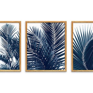 Downloadable Prints Set of 3 Tropical Leaf Above Crib Wall Decor, Navy ...