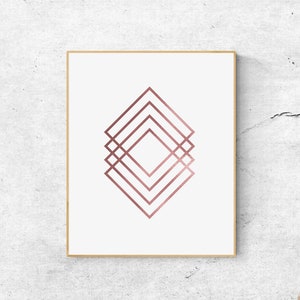 Geometric Rose Gold Printable Wall Art Prints, Abstract Digital Download Poster