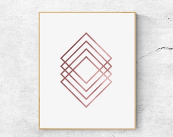 Geometric Rose Gold Printable Wall Art Prints, Abstract Digital Download Poster