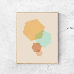 Mid Century Hexagon Wall Art: Geometric Minimalist Print (Digital Download)