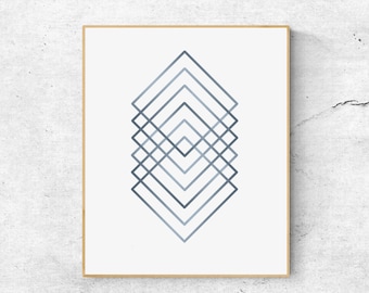 Navy Blue Geometric Wall Art Print: Minimalist Abstract (Digital Download)