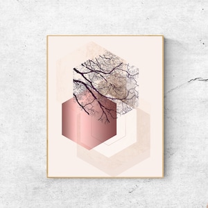 Arte mural moderno, arte mural geométrico grande, arte imprimible, decoración en oro rosa, póster de oro rosa, impresiones modernas, arte mural abstracto