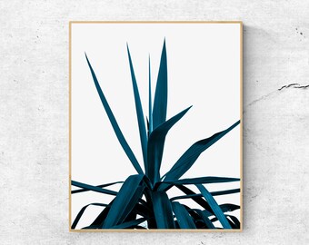 Indigo Blue Leaves Art: Tropical Botanical Print (Digital Download)