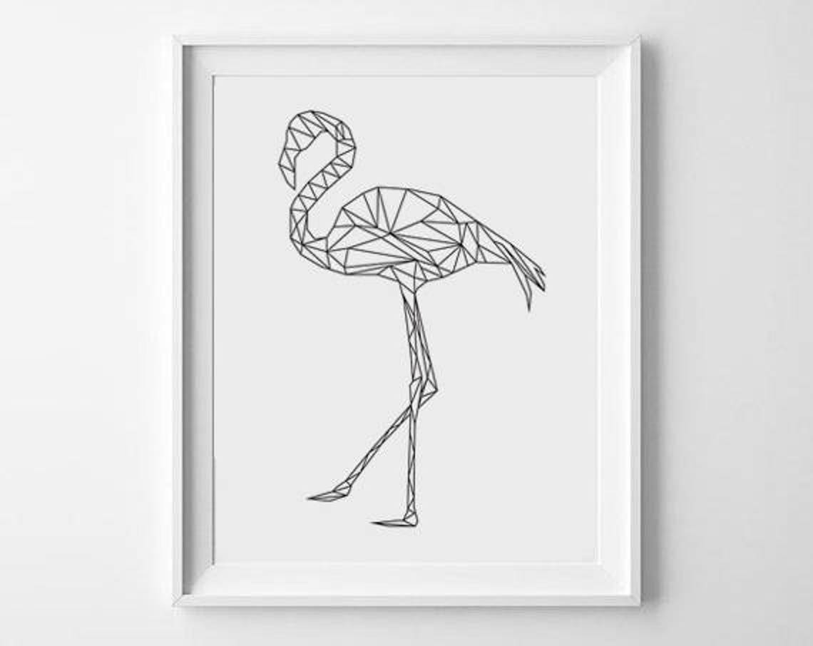 Flamingo Print Geometric Nursery Wall art Bird Prints | Etsy