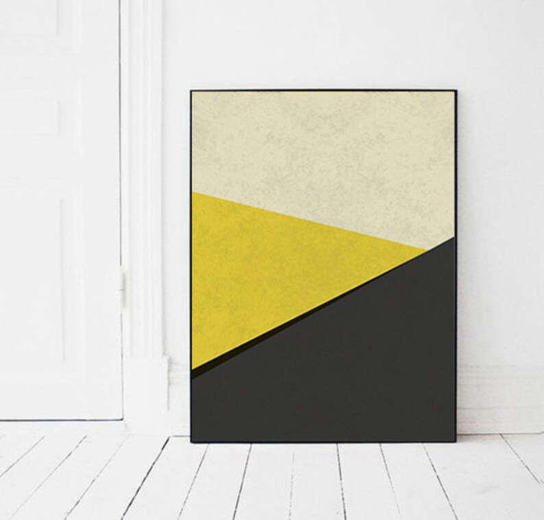 Gray and Yellow Wall Art Geometric Wall Art Print Large Etsy