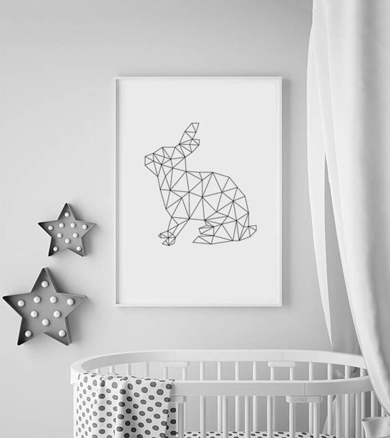 Rabbit Print Woodland Nursery Decor Bunny Wall Art Prints Etsy