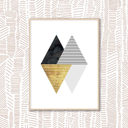Set of 3 Geometric Prints Black and White Gold and Rose Gold | Etsy