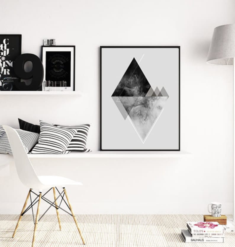 Geometric Abstract Black and White Printable Wall Art Print Etsy