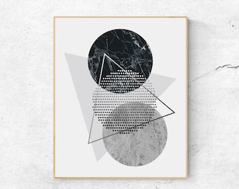 Black and White Geometric Print: Scandinavian Modern Art (Digital Download)