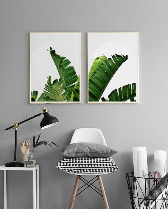 Green Botanical Set of 2 Large Wall Art Prints Palm Leaves | Etsy