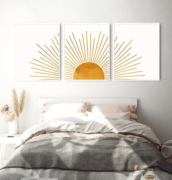 3 Piece Wall Art Sun Printable Bedroom Wall Art Set of 3 Etsy