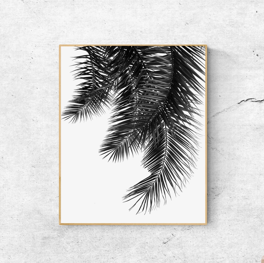 Black and White Leaf Print, Palm Tree Print, Banana Leaf Print, Wall ...