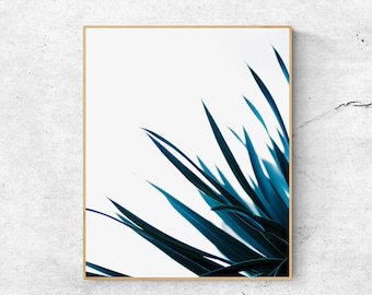 Indigo Blue Art, Blue Leaves Wall Art, Navy Print, Tropical Home Decor, Digital Download, Modern Botanical Print, Large Printable Wall Art