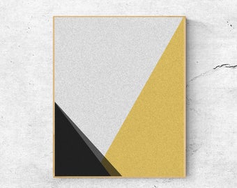 Geometrische Wand Kunst Print: Gelb & Grau Skandinavisches Design (Digitaler Download)
