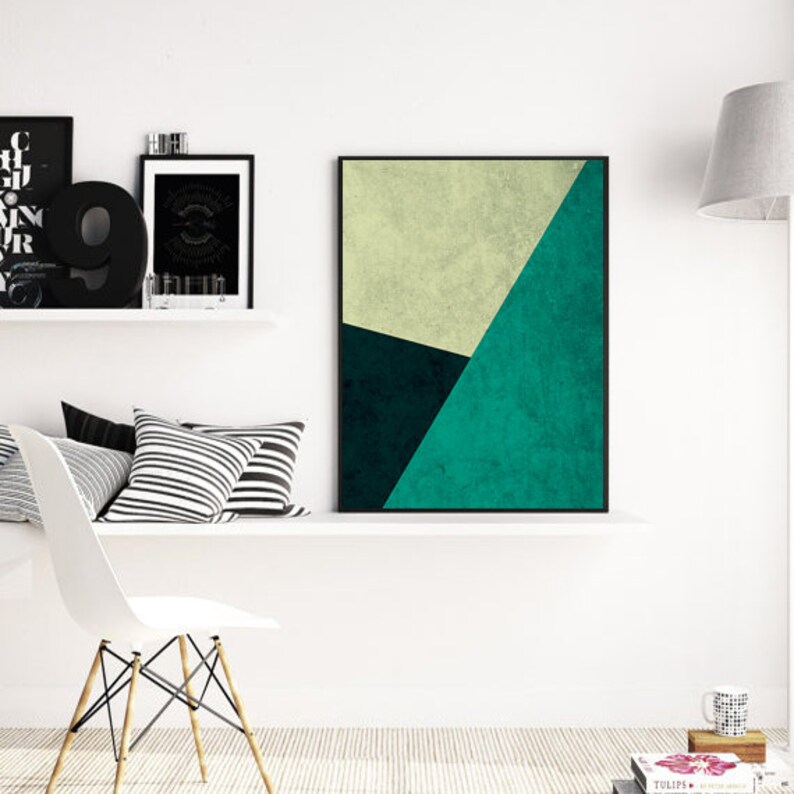 Green Wall Art Abstract Art Prints Geometric Wall Art Large Etsy