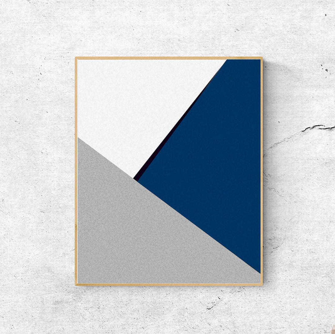 Navy Blue Wall Art Geometric Print Large Wall Art Prints Etsy