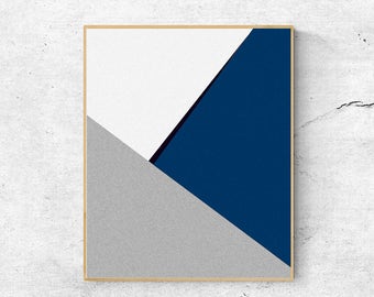 Navy Blue Geometric Art Print: Minimalist Abstract Wall Decor (Digital Download)