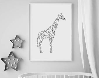 Giraffe Print, Animal Art Print, Geometric Giraffe wall art, Nursery decor, Minimalist print, Large wall art prints, Printable nursery art