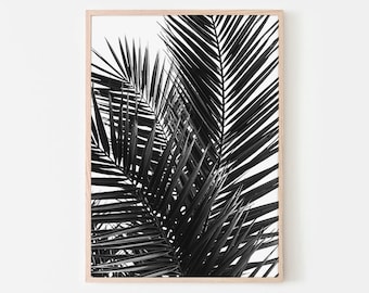 Black and White Palm Leaf Art Print: Large Leaf Poster (Digital Download)
