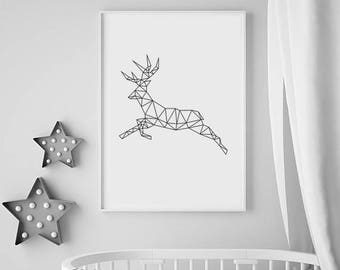 Geometric Animal Print, Printable Animal print, Deer art print, Geometric Deer Print, Digital Download Wall Art Prints, Large Animal Poster