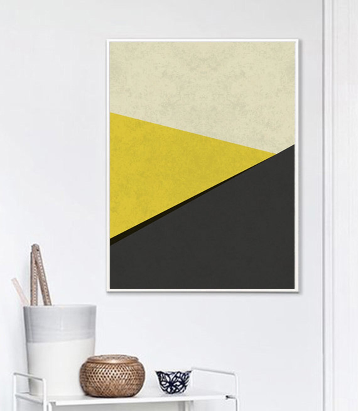 Gray and yellow wall art Geometric wall art print Large Etsy