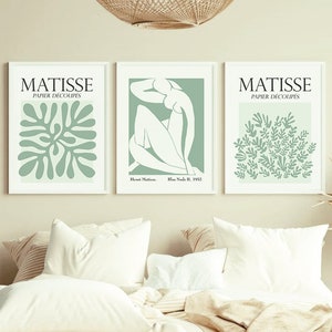 Matisse Print Set: Sage Green Wall Art, 3 Piece Poster (Digital Download)