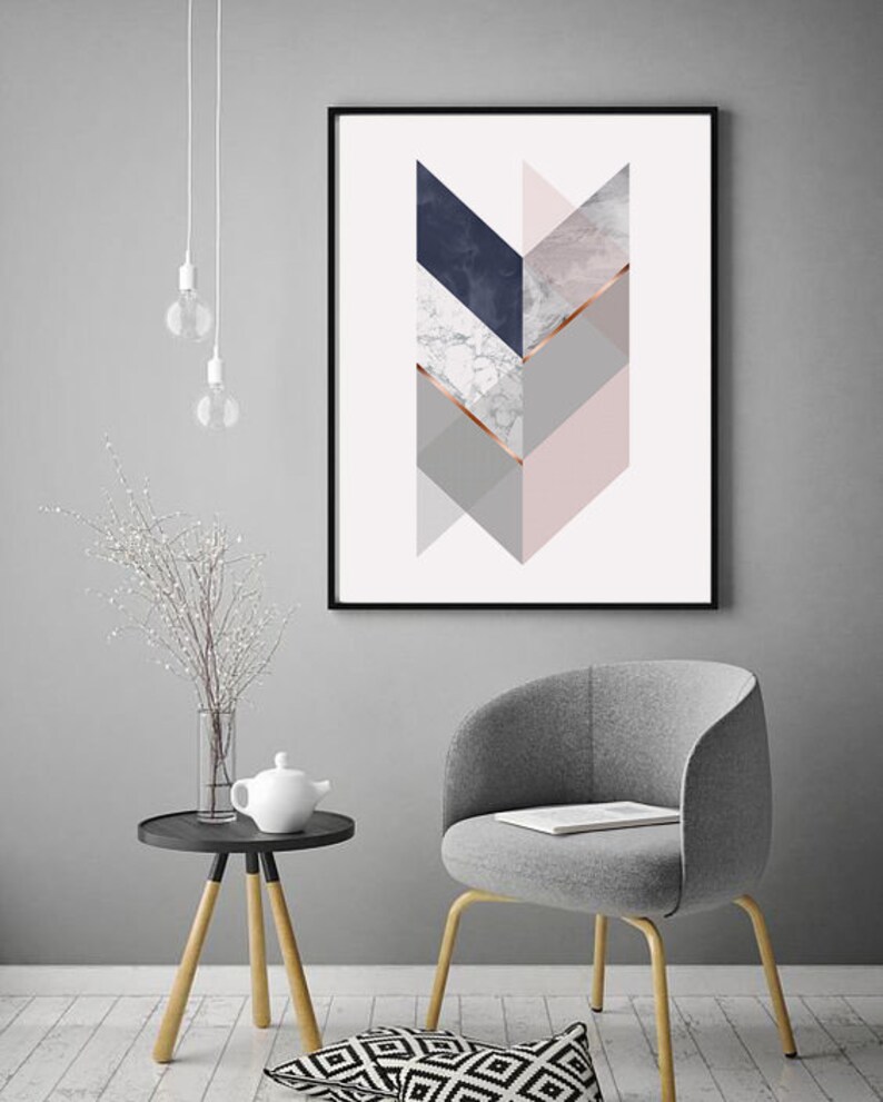 Printable Navy Blush Gold Wall Art Prints Geometric Etsy