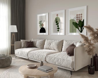 Olive Green Mid Century Modern Wall Art Set of 3 prints