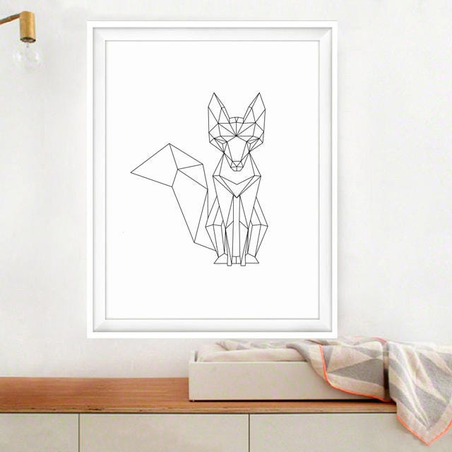 Fox Print Black and White Fox Gift Nursery Animal Print | Etsy