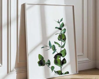 Eucalyptus Botanical Print – Minimalist Green Leaf Wall Art, Neutral Japandi Digital Download