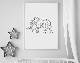 Elephant Print, Elephant Nursery Print, Geometric Elephant Nursery Printable, Nursery Decor, Nursery Art Prints, Animal Prints For Nursery