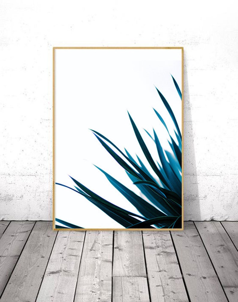 Indigo Blue Art Blue Leaves Wall Art Navy Print Tropical Etsy