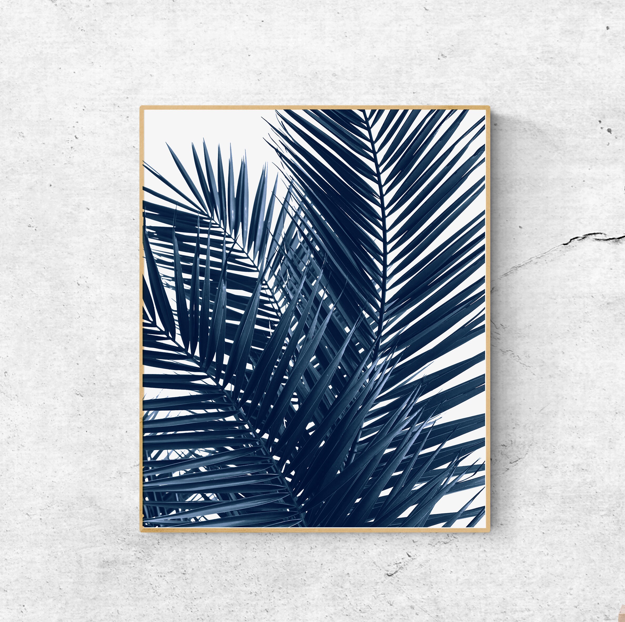 Navy Blue Wall Art Bathroom Wall Decor Set Of 3 Prints Palm Etsy