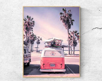 Combi Van Beach Print: Tropical Palm Tree Wall Art (Digital Download)