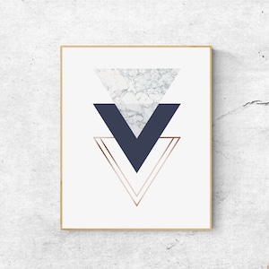 Geometric Abstract Print: Navy, Gold, and Marble Scandinavian Art (Digital Download)