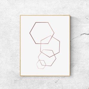 Printable Rose Gold Geometric Wall Art Prints, Minimalist Digital Download Abstract Poster For Living Room, Bedroom And Nursery Decor