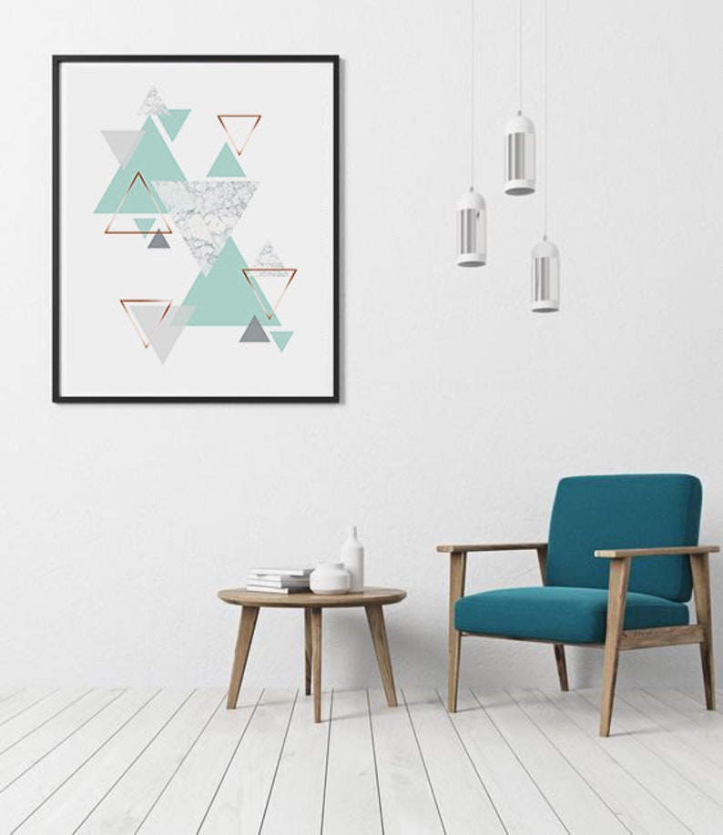 Turquoise and Gold Wall Art Abstract Mint Green Wall Decor Etsy