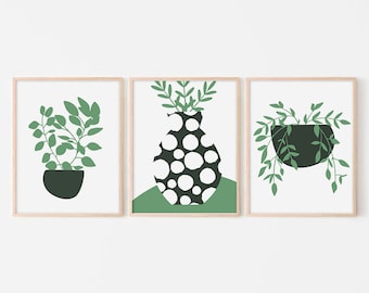 Sage Green Botanical Wall Art Prints: Mid-Century Modern Set