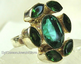 Statement Ring Green Quartz Gemstone Sterling Silver Handcrafted Jewelry SylCameoJewels Sz US 8.5