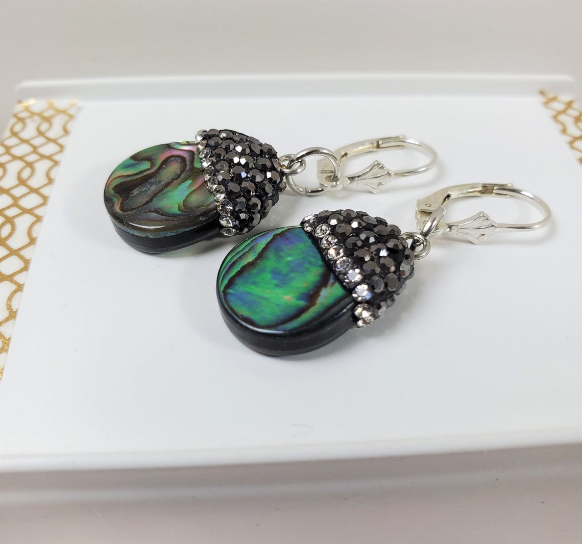 Earrings Abalone Shell Drop Earrings .925 Sterling Silver Lever Backs ...
