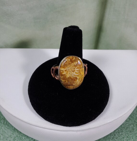 Ring Natural Fossil Coral Stone .925 Sterling Silv