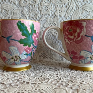 MUG INGLÉS GO Sylish Rosa Verde Oro Par Fina China Mic Dish Safe Set Hot Drinkware Café Taza de Té Decoración del Hogar Country Cottage Core Regalo imagen 4