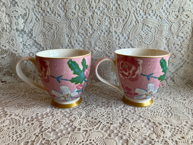 MUG INGLÉS GO Sylish Rosa Verde Oro Par Fina China Mic Dish Safe Set Hot Drinkware Café Taza de Té Decoración del Hogar Country Cottage Core Regalo imagen 9