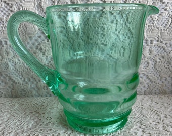 GLOWING GREEN GLASS Rare Ex Cond Paden City Pattern Measuring Cup Without Reamer Handled Jug Vaseline Glows 1930s Fun Cool Home Decor 32 oz