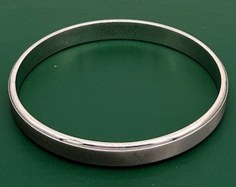 Vintage Monet Silvertone Textured Bangle Bracelet Signed Fine Ribbed Designer Jewelry Substantial Weight 8 Inch XL Wrist Modernist Statement
